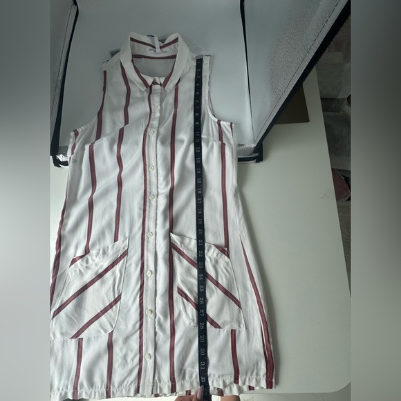 BCBG Generation Striped Button Up Shirt Dress Size XS White Burgundy Stripes - Picture 6 of 8